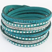 Resim Parlak Taşlı Şık Çok Katmanlı Suni Deri Bileklik - Partiler & Sevgililer Günü Hediyesi İçin Mükemmel, Avrupa Tarzı, Uzun, Dokuma 