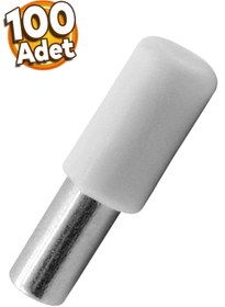 Resim Badem10 Raf Pimi Plastik Başlı Cam Tutucu Çivisi Mobilya Dolap Pimi Beyaz (100 Adet) 