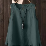 Resim Kadınlar için Günlük Kolsuz Yuvarlak Yaka Tank Top - Koyu Yeşil Düz Renk, Gevşek Kesim Nefes Alabilen Kumaş İlkbahar Yaz Sonbahar Katmanlama Temel Parça, Çok Yönlü Kullanım, Minimalist Estetik, Basit Yaka 