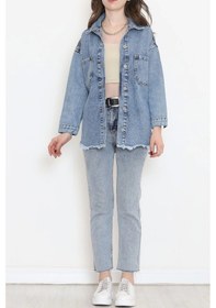 Resim Püsküllü Kot Ceket Mavi1 - 10004.1778. Çok Renkli 