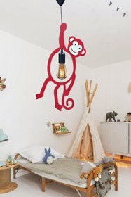 Resim KAŞIKBEY Elleri Yapışan Maymun Avize Bebek Çocuk Odası Cafe Ofis Dekoratif Sarkıt Tekli Maymun Avize Lamba 