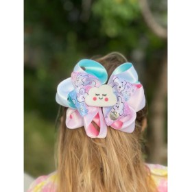 Resim Queen Aksesuar Yeni Sevimli Bulut Lüks Katlı Fiyonklu Çocuk Tokası Metal Klipsli Saten Toka Pembe Mavi 