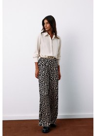 Resim Sateen Yüksek Bel Leopar Pantolon - Siyah-135183 Siyah 