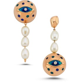 Resim Evil Eye Pearl Ball Earring - Single - White Gold 