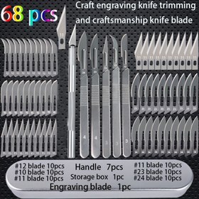 Resim Değer Paketi 68 Parça Oyma Bıçak Seti, 61 Bıçak ve 6 Sap, 1 Saklama Kutusu, Yardımcı Bıçak Saplarıyla Uyumlu, Ahşap Oyma, Sanat Oyma, Endüstriyel Oyma, Plastik Kesme, Telefon Tamiri, DIY El Aletleri, Günlük Aşılama, Kazıma, Budama İçin, Uzatılabilir Sap 