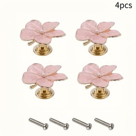 Resim 4 adet İnci Çiçek Şekilli Dolap Çekicileri, 4.32 cm Pembe, Yağlı Çinko Alaşım Metal, Montaj Aksesuarlarıyla Dekoratif Çekiciler, Ev Dekoru ve Endüstriyel Aksesuarlar için Uygun 