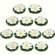 Resim Lotus ve lotus yaprakları için 12 adet Yapay - Akvaryumlar, yüzme havuzları, su özellikleri için yüzen köpük gölet bitkileri - buluşma süslemeleri için uygun, Noel için en iyi, Şükran Günü için mükemmel 