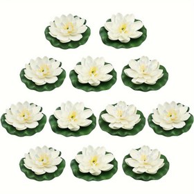 Resim Lotus ve lotus yaprakları için 12 adet Yapay - Akvaryumlar, yüzme havuzları, su özellikleri için yüzen köpük gölet bitkileri - buluşma süslemeleri için uygun, Noel için en iyi, Şükran Günü için mükemmel 
