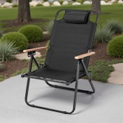 Resim Yükseltilmiş Taşınabilir Ayarlanabilir Açık Hava Şezlong - Montaj Gerektirmeyen Hafif Tasarım, Kalın Çelik Çerçeve & Çift Katmanlı Nefes Alabilen Denim Kumaş, Ergonomik Açık Sırt Kamp, Barbekü, Balıkçılık İçin - 2 Boyut, Haki/Yeşil/Siyah 