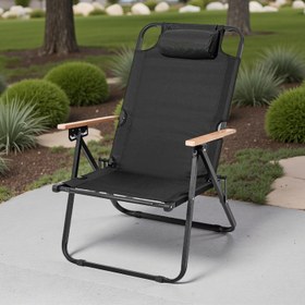 Resim Yükseltilmiş Taşınabilir Ayarlanabilir Açık Hava Şezlong - Montaj Gerektirmeyen Hafif Tasarım, Kalın Çelik Çerçeve & Çift Katmanlı Nefes Alabilen Denim Kumaş, Ergonomik Açık Sırt Kamp, Barbekü, Balıkçılık İçin - 2 Boyut, Haki/Yeşil/Siyah 