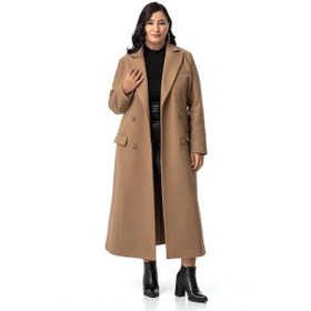 Resim Büyük Beden Kaplama Düğmeli Cepli Astarlı Uzun Vizon Kaşe Kaban-vizon Vizon 