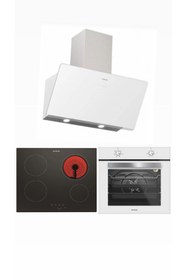 Resim Silverline Elektrikli Ocaklı Set (Beyaz Davlumbaz 3457 Soho-Siyah Ocak VC8210B01-Beyaz Fırın BO6501W01) 