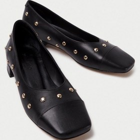 Resim Mubiano Hakiki Deri Collection Kadın Sivri Burun Zımba Detaylı Babet Siyah - Mcsr1006 - S Siyah 