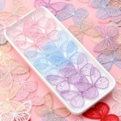 Resim 20 Adet 3,5cm x 4,5cm Nakışlı File Kelebek Kumaş Yama - Kendinden Yapışkanlı Polyester DIY El İşi Dekorasyonları (Kahve, Gri, Beyaz, Pembe, Mor, Kırmızı, Mavi, Sarı) 