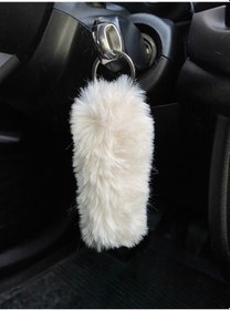 Resim Yumuşak Tüylü Peluş Puf Anahtarlık Beyaz 