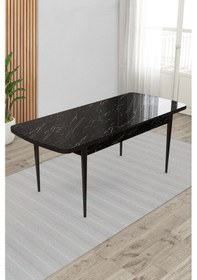 Resim Canisa Exve Serisi 80x132 Açılabilir Siyah Mermer Desen Masa Takımı Ve 4 Antrasit Sandalye Masa Siyah Mermer Desen Sandalyeler Antrasit 