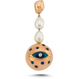 Resim Evil Eye Pearl Ball Earring - Single - White Gold 