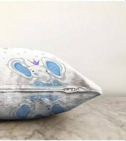Resim RealHomes Çift Taraflı Mavi Sevimli Fil Tasarımlı Çocuk Odası Raşel Örme Yastık Kırlent Kılıfı, Sonil-K4336m-43x43cm 