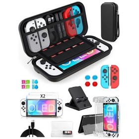Resim Dianziye Nintendo Switch Oled İçin 15'li Erişkin Korumalı Set: Korumalı Çantı, Cam Ekran Koruyucu, Silikon Kılıf, Kart Tutucu Ve Aksesuarlar 