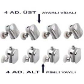 Resim Duşakabin/cam Kabin Tekerleği 8 Li Takım 4 Alt+4 Üst Açık Bej 
