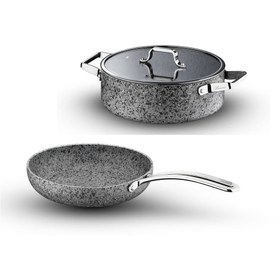 Resim Brioni Stone Age 3 Parça Tencere-Tava Seti, 26 cm Tava, 26 cm Basık Tencere Seti - Renkli 