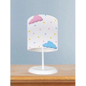 Resim Mekta Home Bebek ve Çocuk Odası Pembe Mavi Bulut Desenli Abajur 