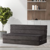 Resim Homedius Valeria Çift Kişilik Kadife Katlanır Yatak Olabilen Koltuk Çift Kişilik Antrasit - 125X200 cm 