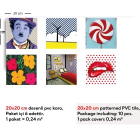 Resim Tink Kendinden Yapışkanlı Popart3 Desenli Pvc Karo 20X20 cm 6'lı Paket 