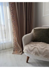 Resim Diletto Oturma Yerini Kapatan Dalgalı Ponponlu Koltuk Örtüsü Berjer Örtüsü 70x95 Cm Vizon Vizon 