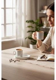 Resim 2 Kişilik Porselen Beyaz Çay Nescafe Fincanı 3483 Beyaz 