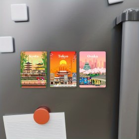 Resim 3 adet Japon Şehir Manzarası Buzdolabı Mıknatısı - Modern Tarzda Tokyo, Kyoto, Osaka Landmark Kauçuk Mıknatıslar Buzdolabı veya Manyetik Beyaz Tahta için - Ev ve Ofis Dekoru için Dikdörtgen Şekil, Mezuniyet Hediyesi - 8.41cm x 5.99cm 