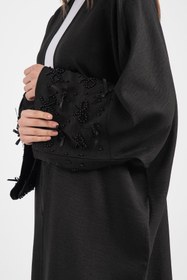 Resim Boncuk ve Kurdele Detaylı Uzun Kimono Pantolonlu Takım 5149 - Siyah - Siyah / S-M 