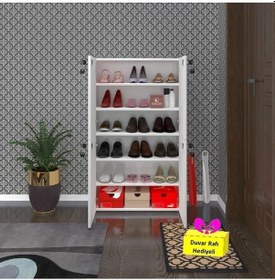 Resim Kenzlife Ayakkabılık Ayakkabı Dolabı Kilitli Be Real Byz 120 70 32 Kapaklı Arkalıklı Ofis Dolabı İki Bölme + Tekli Duvar Rafı Hediyeli Beyaz 