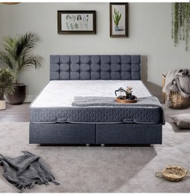 Resim Venedik Çift Kişilik Baza Başlık Letto Yatak Seti - Lacivert 160 x 200 