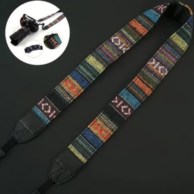 Resim Vintage Esintili Geniş Omuz Askısı DSLR Kameralar İçin - Etnik Çizgili Tasarım, Dayanıklı Malzeme 
