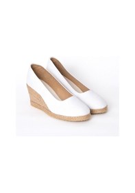 Resim Star Tombis Gerçek Elişi Beyaz Keten Espadril Dolgu Topuk Handmade Beyaz 