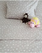 Resim 60X120 Lastikli Renforce Bebek Çarşaf Takımı-Gri Yıldızlı 