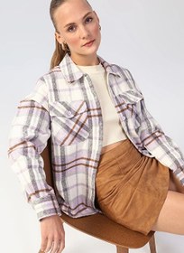 Resim Aeropostale Relaxed Ekose Desenli Lila Kadın Shacket Ceket K-PIMKIE 
