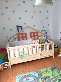 Resim Bir Başka Çocuk Yarı Çatılı 2 Pencereli Kapılı Montessori Yatak 