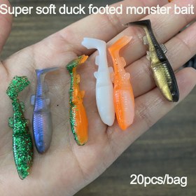 Resim 20 Adet Süper Yumuşak Ördek Paça Monster Minnow Yem - Parıltılı T-Kuyruklu Çok Bölmeli Sallanan Yumurtalar, Gerçekçi Küçük Balık Tasarımı Karışık Renklerde (Beyaz/Turuncu/Yeşil/Mavi) - Levrek, Turna ve Alabalık için Torba Paketli Olta Yemi, Benekli Desen 