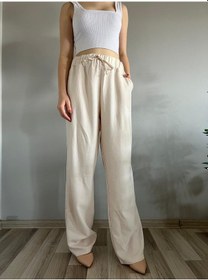 Resim Kadın Taş Keten Karışımlı Bol Kesim Pantolon-taş Taş 