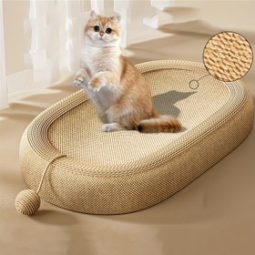 Resim Geniş 60cm/23.6in Oval Kedi Tırmalama Direği & Yatağı - Ekstra Büyük Oyun Toplu, Montaj Gerektirmeyen Çok Amaçlı Kedi Aktivite Merkezi, Bej/Kahverengi, Büyük Kediler ve Yavru Kediler İçin, Ahşap, Fayans ve Halı Koruyucu, Dayanıklı Yapı, Modern Evcil Hayvan Mobilyası, Çoklu Kedi Evleri için Sağlam Tasarım 