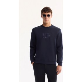 Resim AVVA Erkek Lacivert Bisiklet Yaka Pamuklu Bi-Stretch Baskılı Regular Fit Sweatshirt A52Y1247 