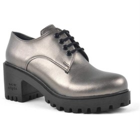 Resim Shoes Center Platin Bağcıklı Topuklu Oxford Kadın Ayakkabı 