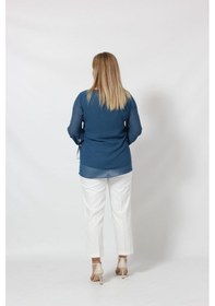 Resim Moda Berray 3243-1 İndigo Kol Ucu Bağlama Detaylı Bluz 001 