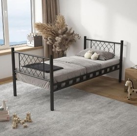 Resim Reyo Metis Genç Çocuk Yatak Odası Metal Siyah Ranza 90x190 