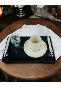 Resim Vow Siyah Desenli Söz Tepsisi Ve Damat Kahve Fincanı Beyaz Beyaz 