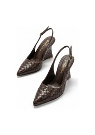 Resim Hasır Örgü Desenli Dolgu Topuk Arkası Açık Kadın Ayakkabı Kahverengi 