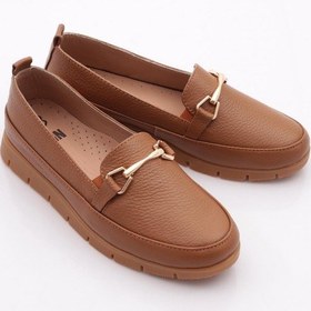 Resim Dgn 2274-4 Kadin Aksesuarli Loafer Ayakkabi Taba Floater 