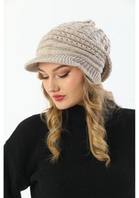 Resim Siperli Çift Kat Taş Triko Örme Bere Taş 